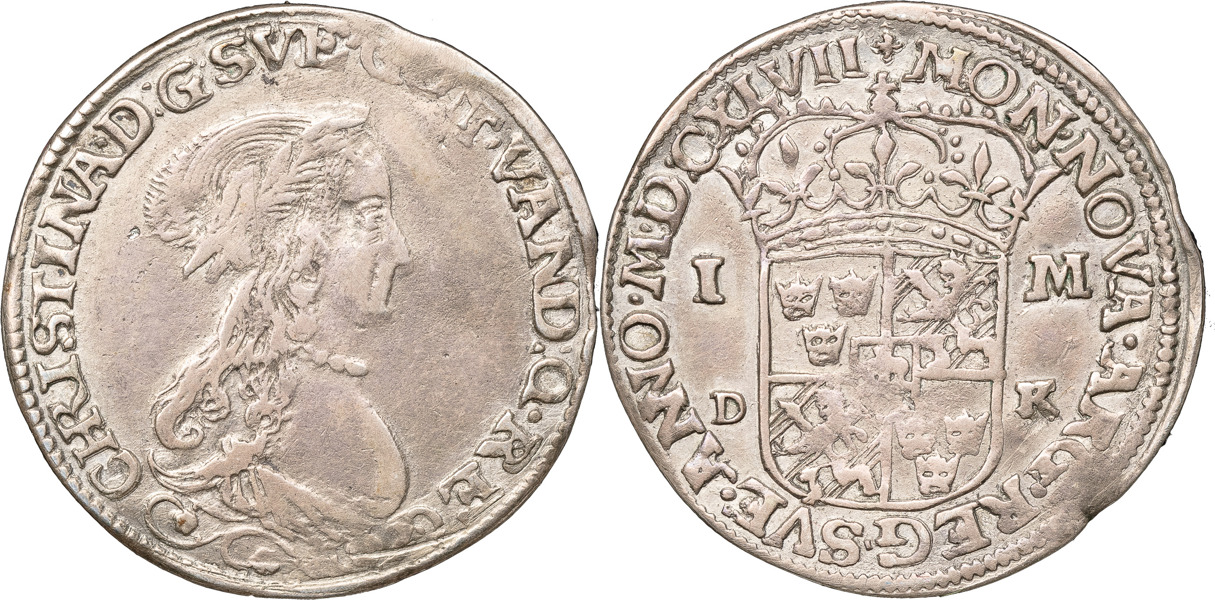 KRISTINA (1632-1654). STOCKHOLM. Mark 1647.