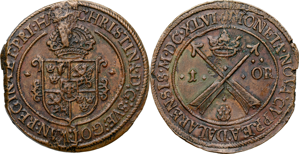 KRISTINA (1632-1654). AVESTA. Öre 1646.