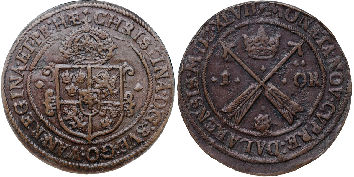KRISTINA (1632-1654). AVESTA. Öre 1647.