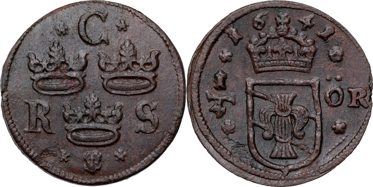 KRISTINA (1632-1654). SÄTER. 1/4 öre 1641.