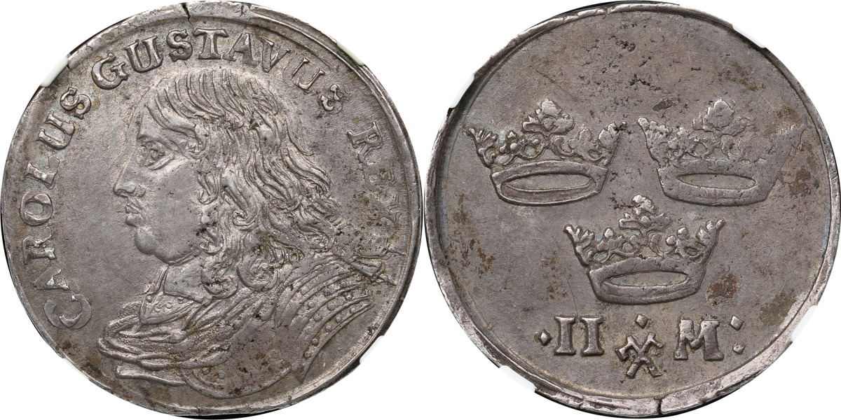 KARL X GUSTAV (1654-1660). STOCKHOLM. 2 mark utan årtal (1654-55).