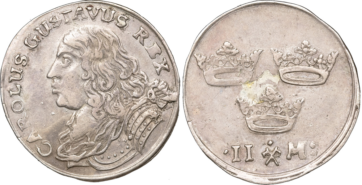 KARL X GUSTAV (1654-1660). STOCKHOLM. 2 mark utan årtal (1654-55).