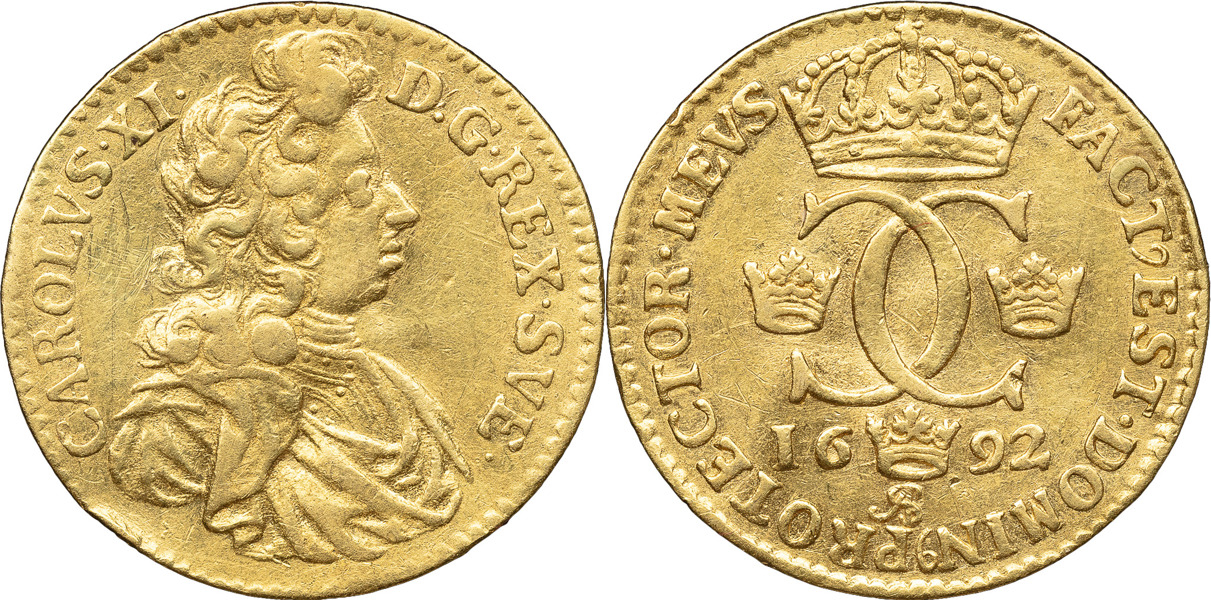 KARL XI (1660-1697). STOCKHOLM. Dukat 1692.