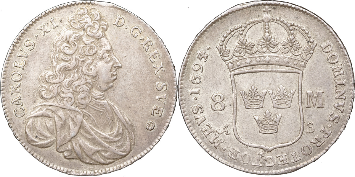 KARL XI (1660-1697). STOCKHOLM. 8 mark 1694.