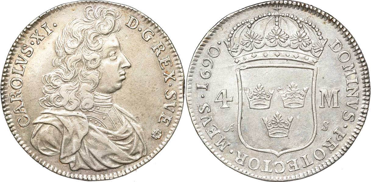 KARL XI (1660-1697). STOCKHOLM. 4 mark 1690.