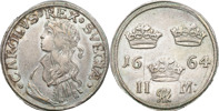 KARL XI (1660-1697). STOCKHOLM. 2 mark 1664.