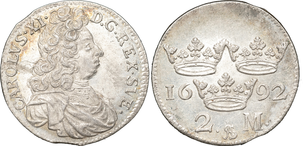 KARL XI (1660-1697). STOCKHOLM. 2 mark 1692.
