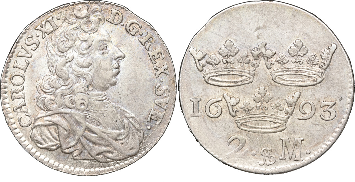 KARL XI (1660-1697). STOCKHOLM. 2 mark 1693.
