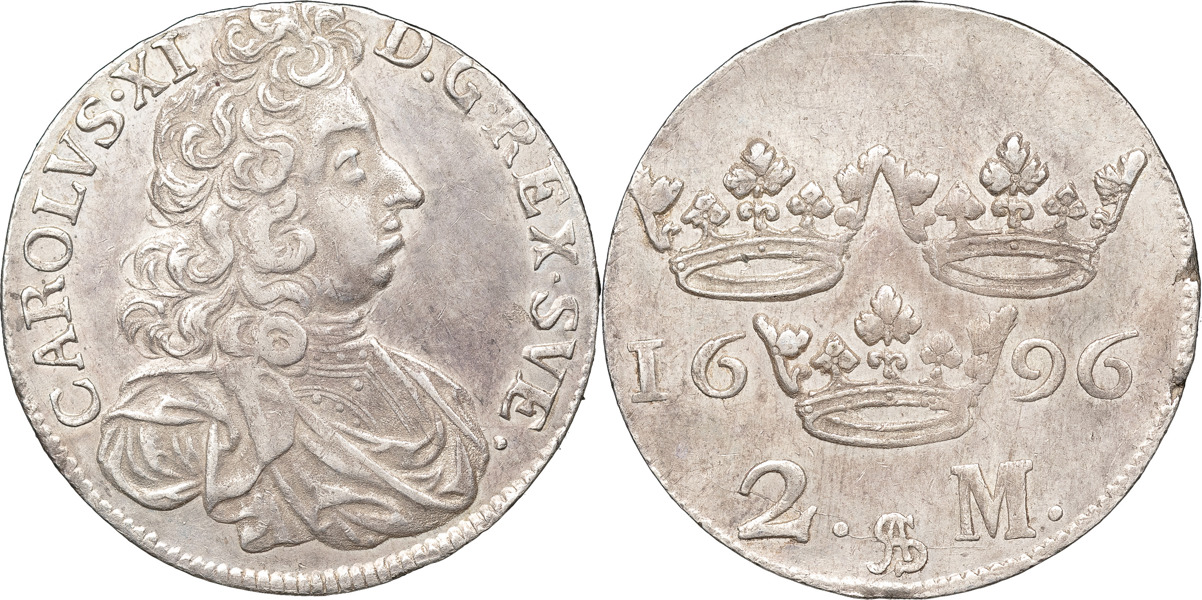 KARL XI (1660-1697). STOCKHOLM. 2 mark 1696.