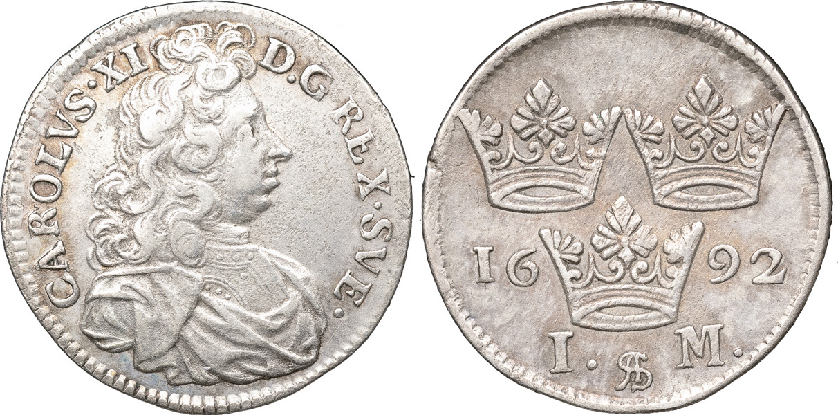 KARL XI (1660-1697). STOCKHOLM. Mark 1692.