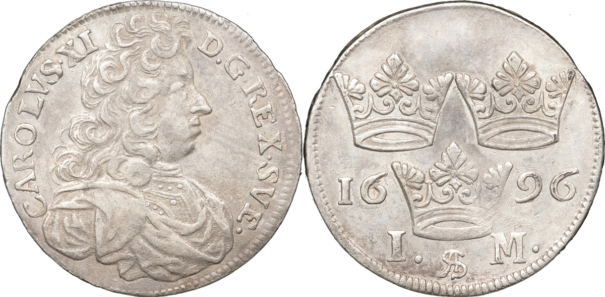 KARL XI (1660-1697). STOCKHOLM. Mark 1696.