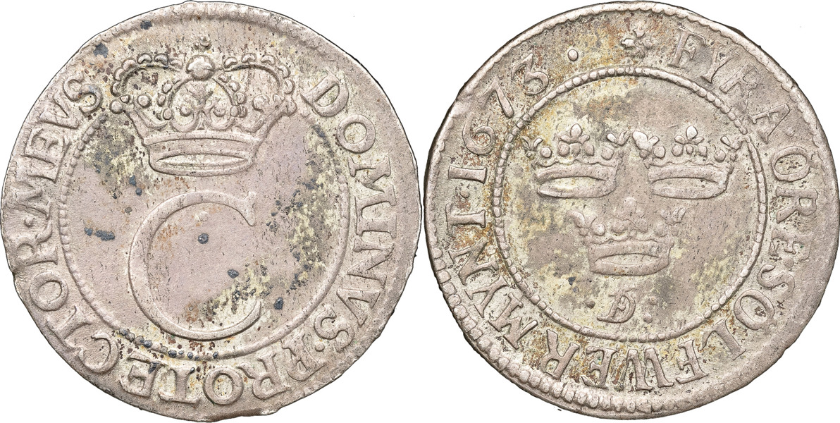 KARL XI (1660-1697). STOCKHOLM. 4 öre 1673.