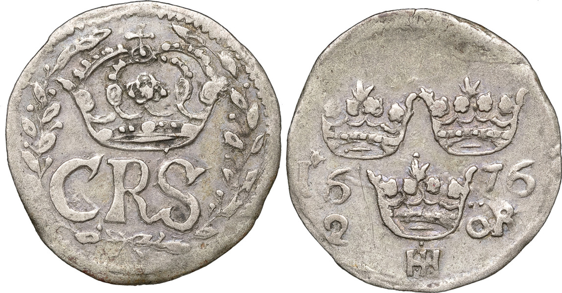 KARL XI (1660-1697). LANDSKRONA. 2 öre 1676.