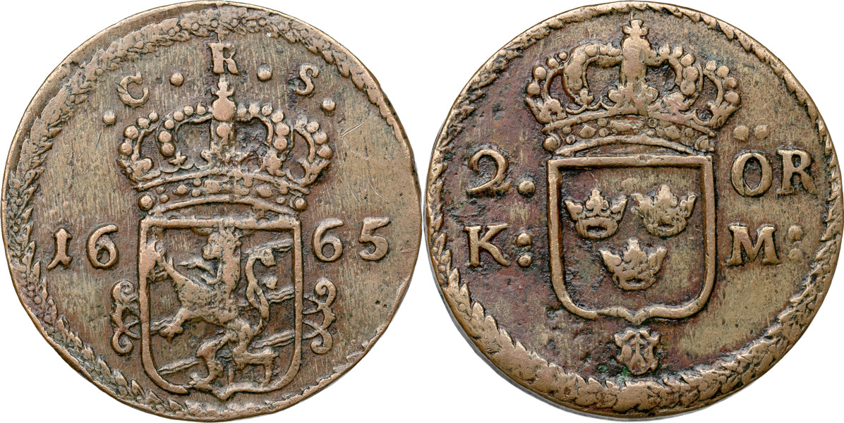 KARL XI (1660-1697). AVESTA. 2 öre KM 1665.