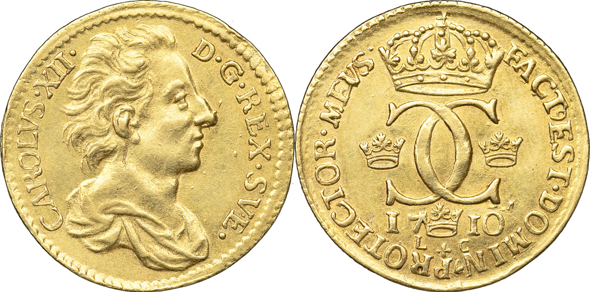 KARL XII (1697-1718). STOCKHOLM. Dukat 1710.