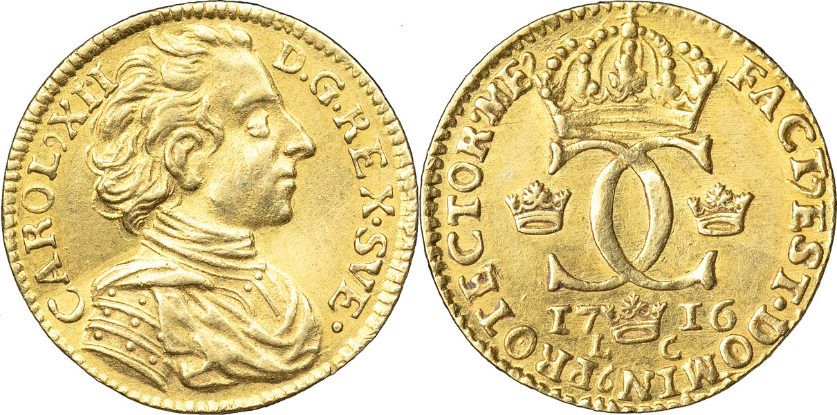 KARL XII (1697-1718). STOCKHOLM. Dukat 1716.