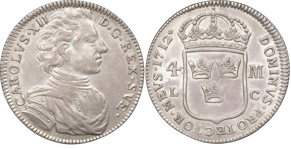 KARL XII (1697-1718). STOCKHOLM. 4 mark 1712.