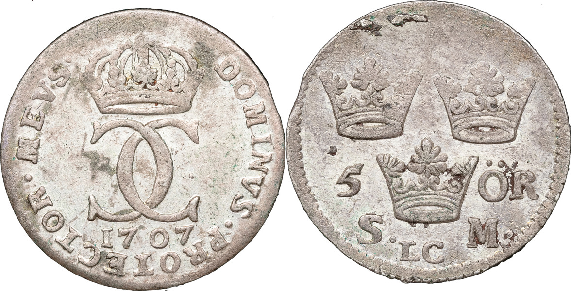 KARL XII (1697-1718). STOCKHOLM. 5 öre 1707.