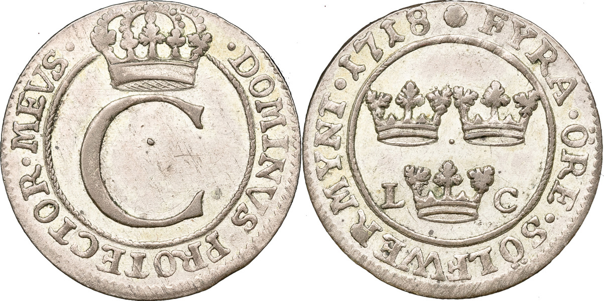KARL XII (1697-1718). STOCKHOLM. 4 öre 1718.