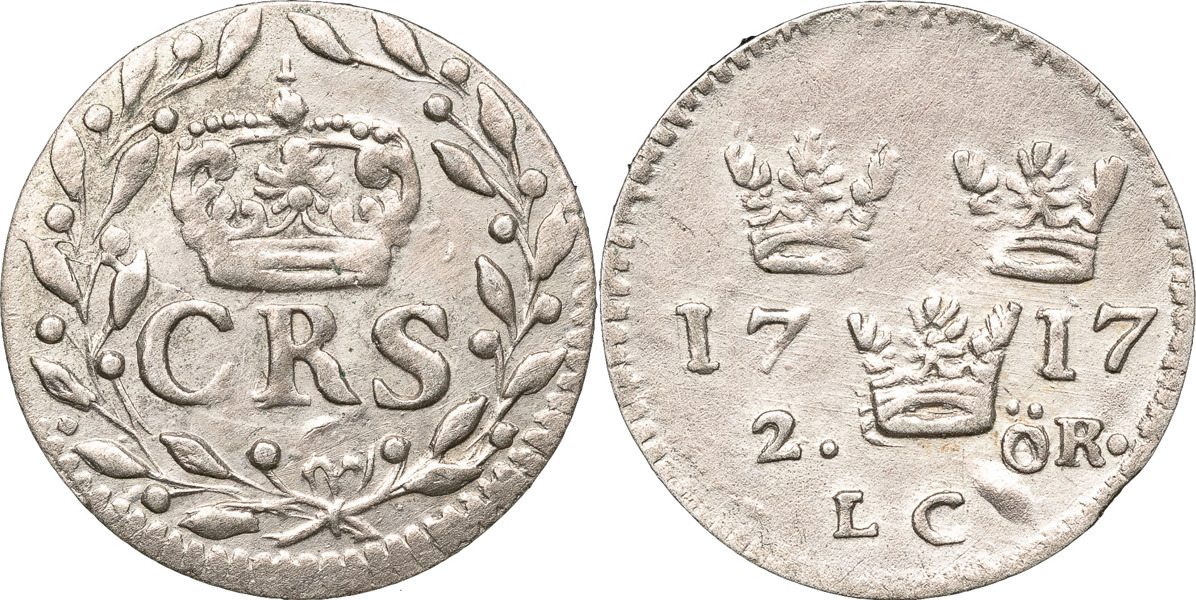 KARL XII (1697-1718). STOCKHOLM. 2 öre 1717.