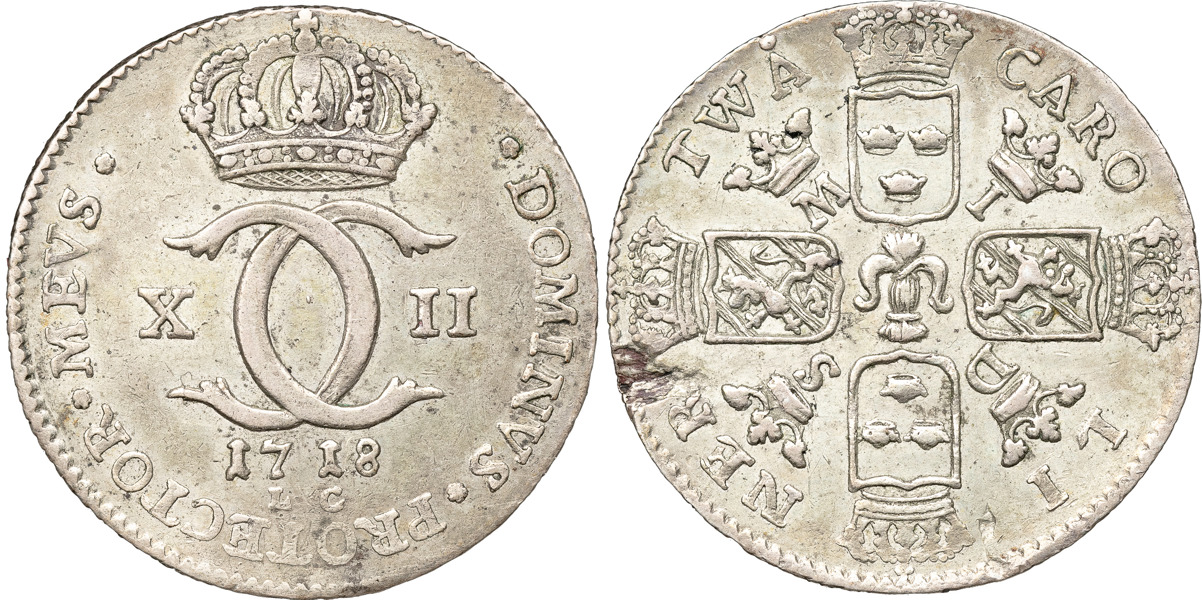 KARL XII (1697-1718). STOCKHOLM. 2 caroliner 1718.