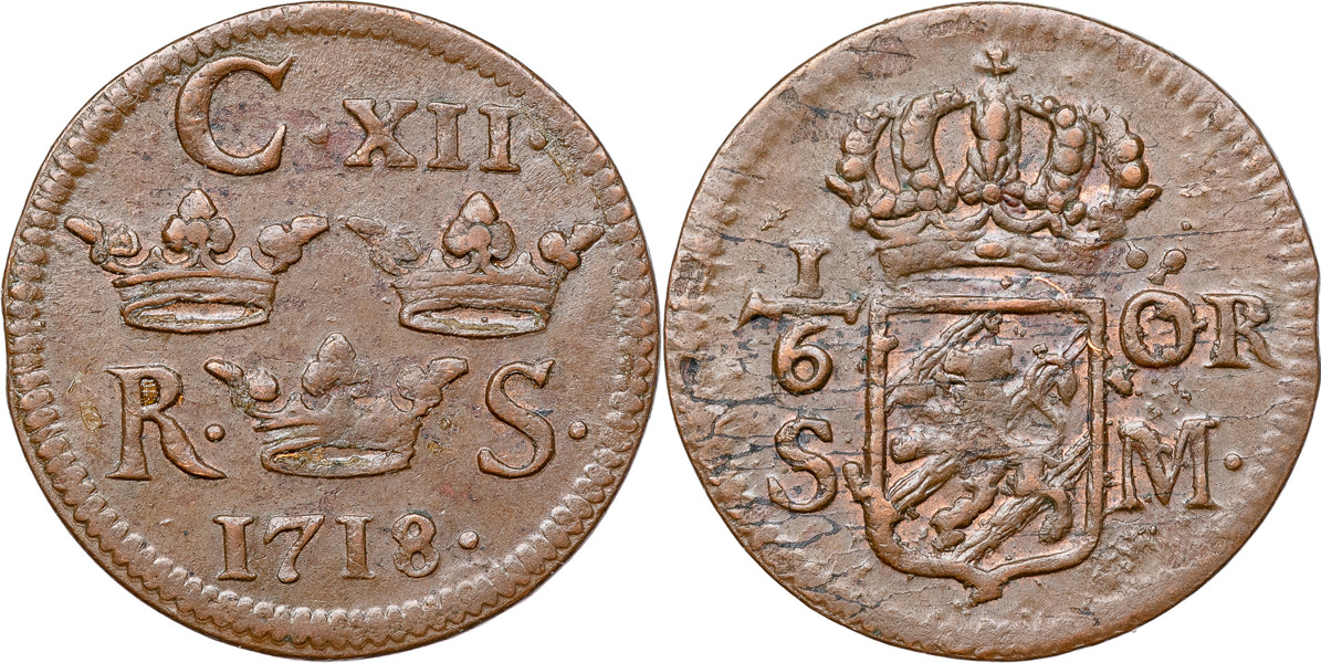 KARL XII (1697-1718). AVESTA. 1/6 öre SM 1718.