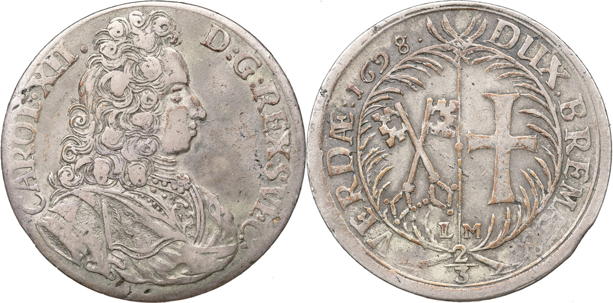 KARL XII (1697-1718). BREMEN-VERDEN. 2/3 taler 1698.