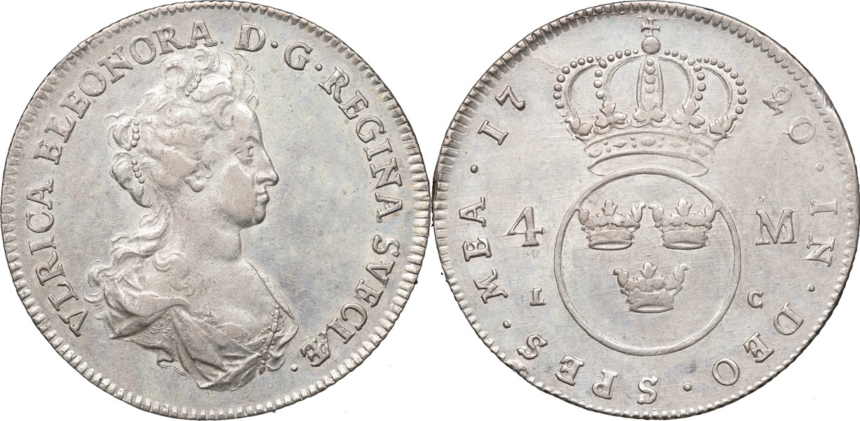 ULRIKA ELEONORA (1718-1720). STOCKHOLM. 4 mark 1720.