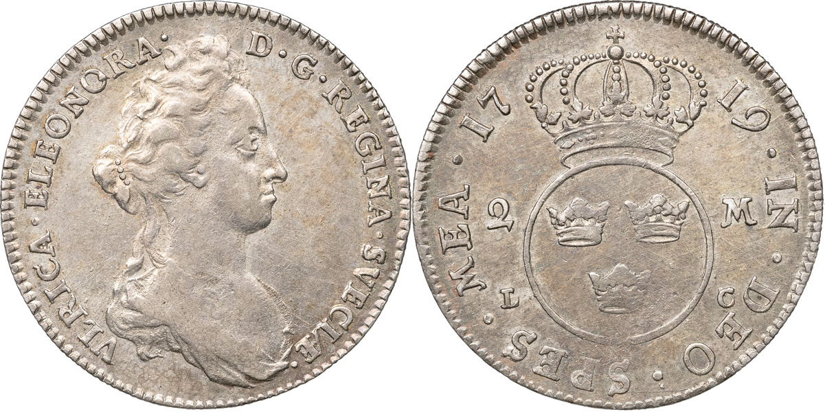 ULRIKA ELEONORA (1718-1720). STOCKHOLM. 2 mark 1719.