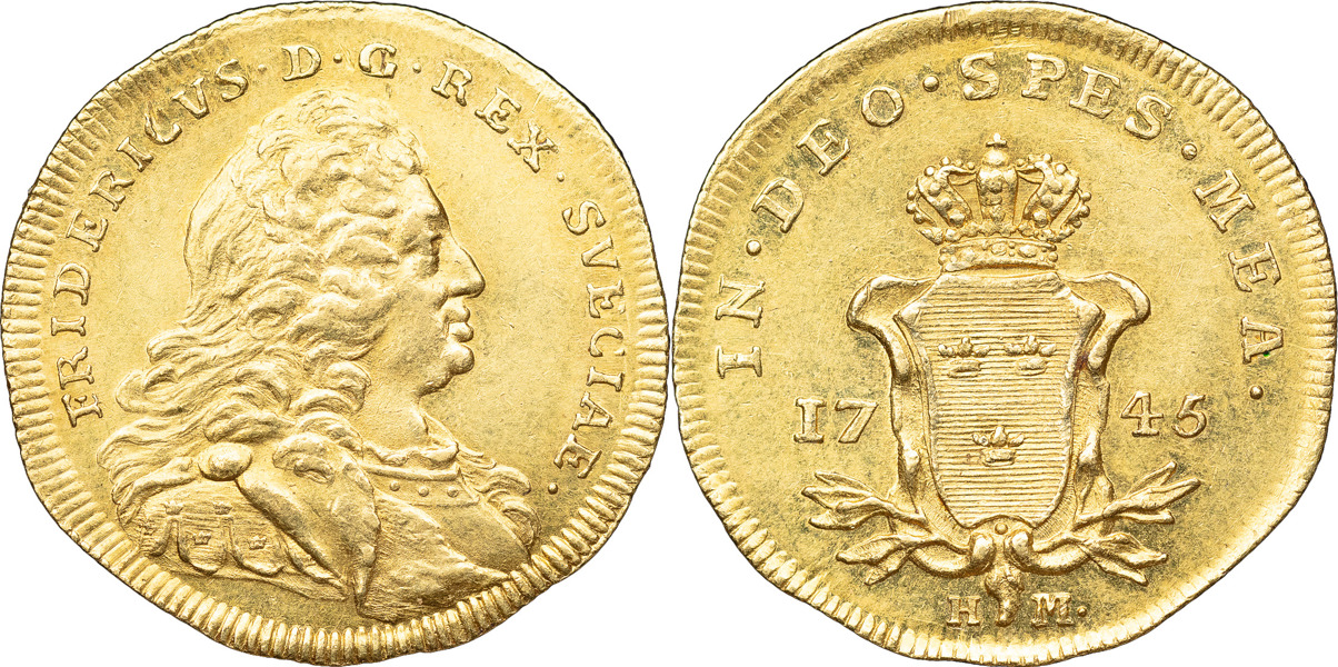 FREDRIK (1720-1751). STOCKHOLM. Dukat 1745.