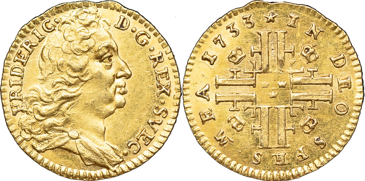 FREDRIK (1720-1751). STOCKHOLM. 1/4 dukat 1733.