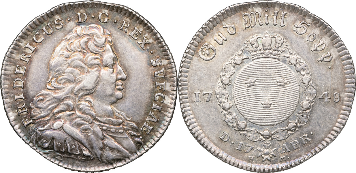FREDRIK (1720-1751). STOCKHOLM. 1/4 riksdaler 1748 (präglad 1749/50).