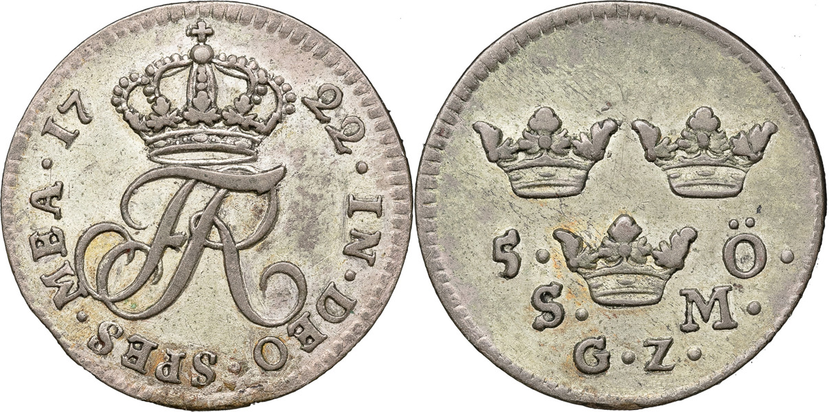 FREDRIK (1720-1751). STOCKHOLM. 5 öre 1722.