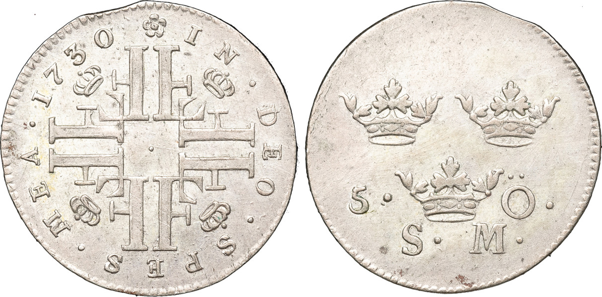 FREDRIK (1720-1751). STOCKHOLM. 5 öre 1730.