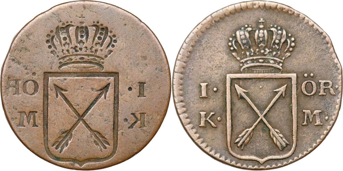 FREDRIK (1720-1751). STOCKHOLM. Öre KM 1750? Incuse prägling av frånsidan.