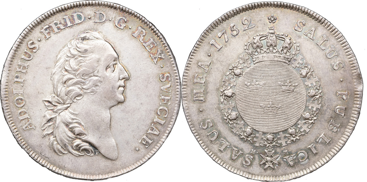 ADOLF FREDRIK (1751-1771). STOCKHOLM. Riksdaler 1752.