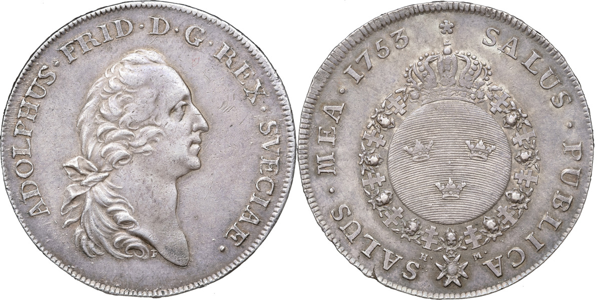 ADOLF FREDRIK (1751-1771). STOCKHOLM. Riksdaler 1753.