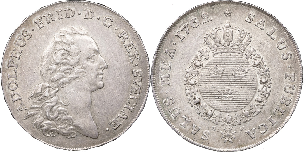 ADOLF FREDRIK (1751-1771). STOCKHOLM. Riksdaler 1762.