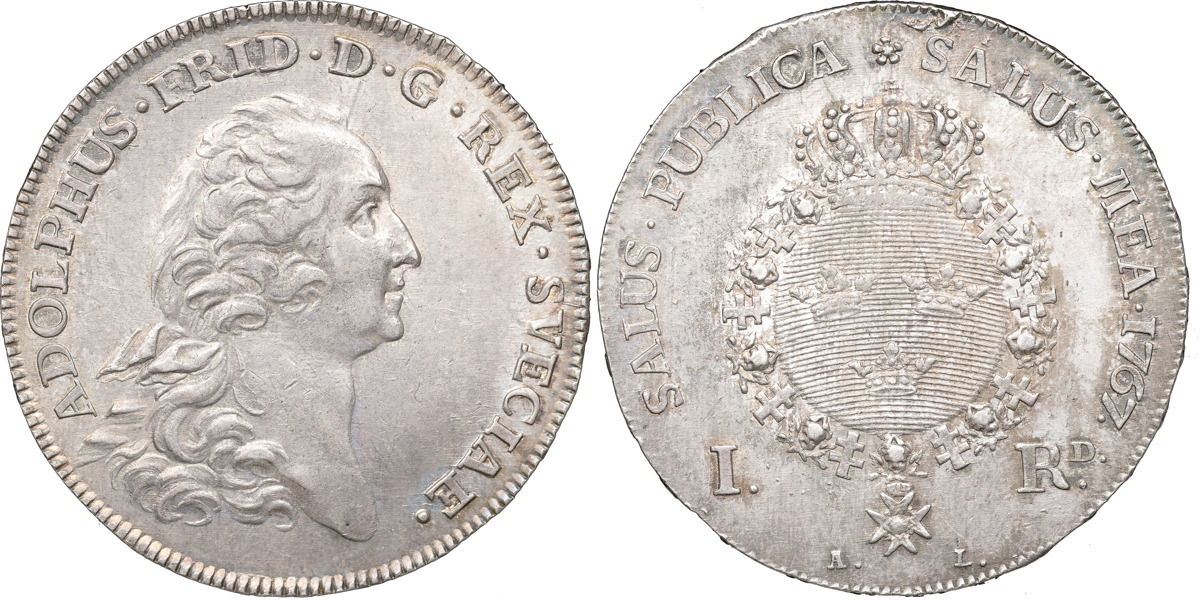 ADOLF FREDRIK (1751-1771). STOCKHOLM. Riksdaler 1767.