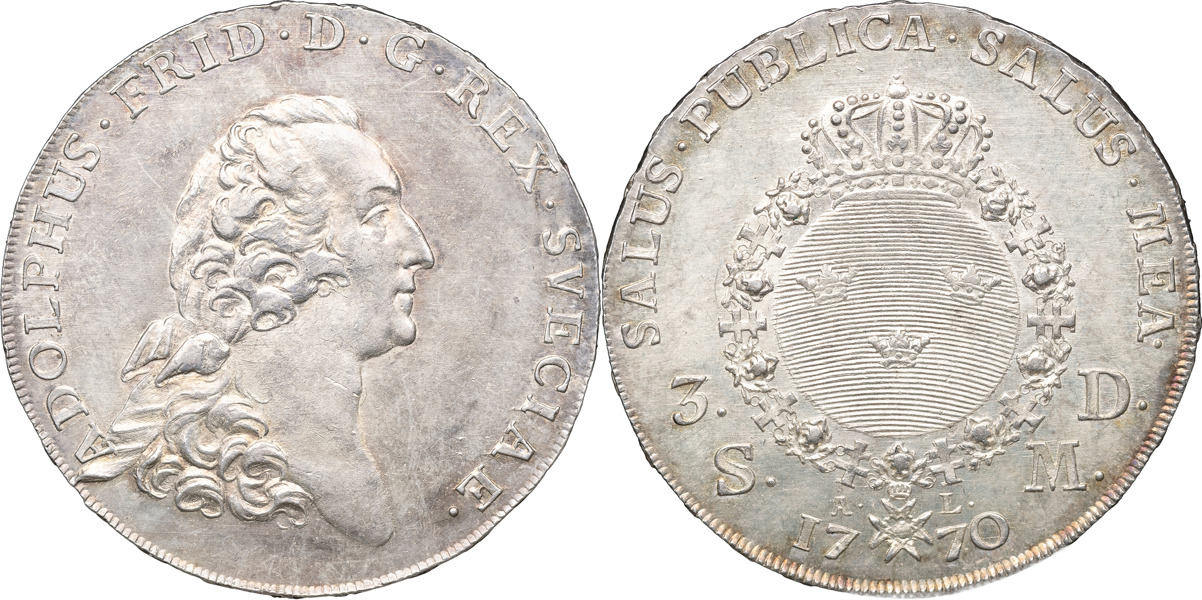 ADOLF FREDRIK (1751-1771). STOCKHOLM. 3 daler SM (riksdaler) 1770.