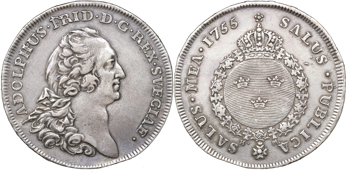 ADOLF FREDRIK (1751-1771). STOCKHOLM. 1/2 riksdaler 1755.