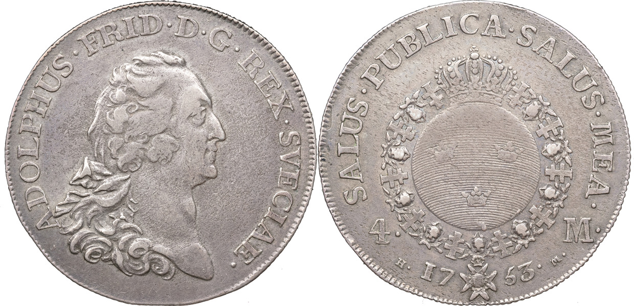 ADOLF FREDRIK (1751-1771). STOCKHOLM. 4 mark 1753.