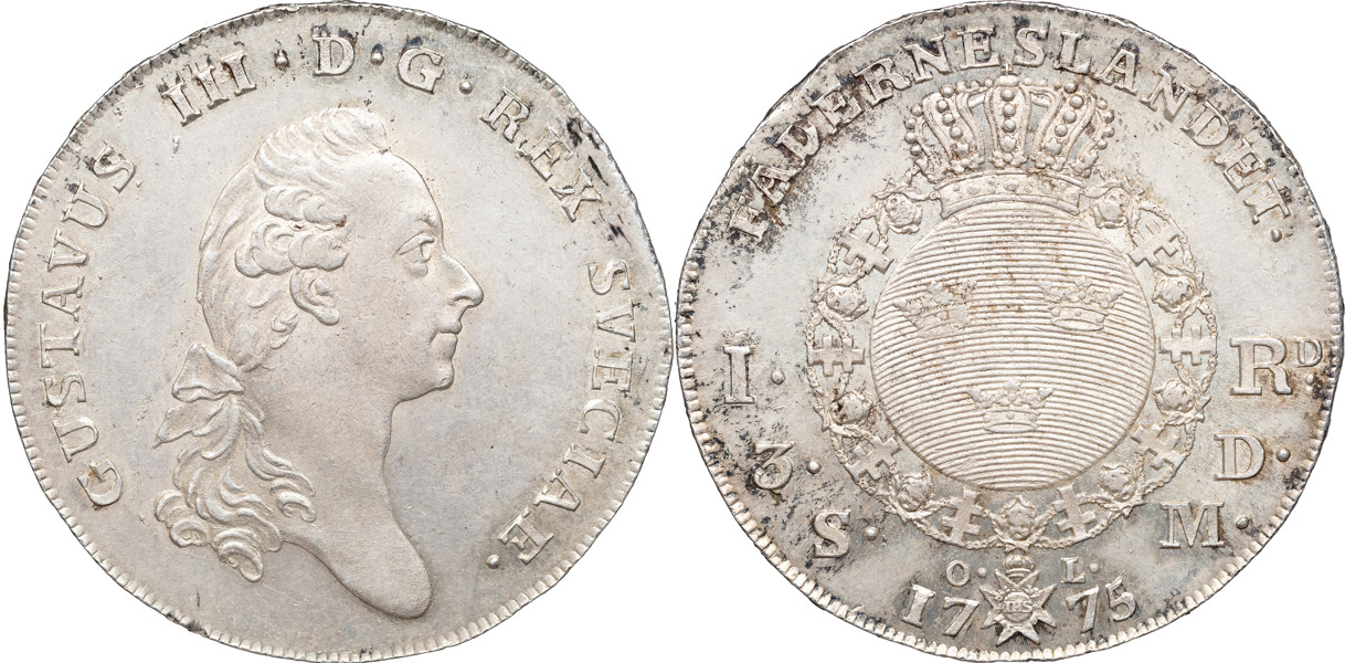 GUSTAV III (1771-1792). STOCKHOLM. Riksdaler / 3 daler SM 1775.