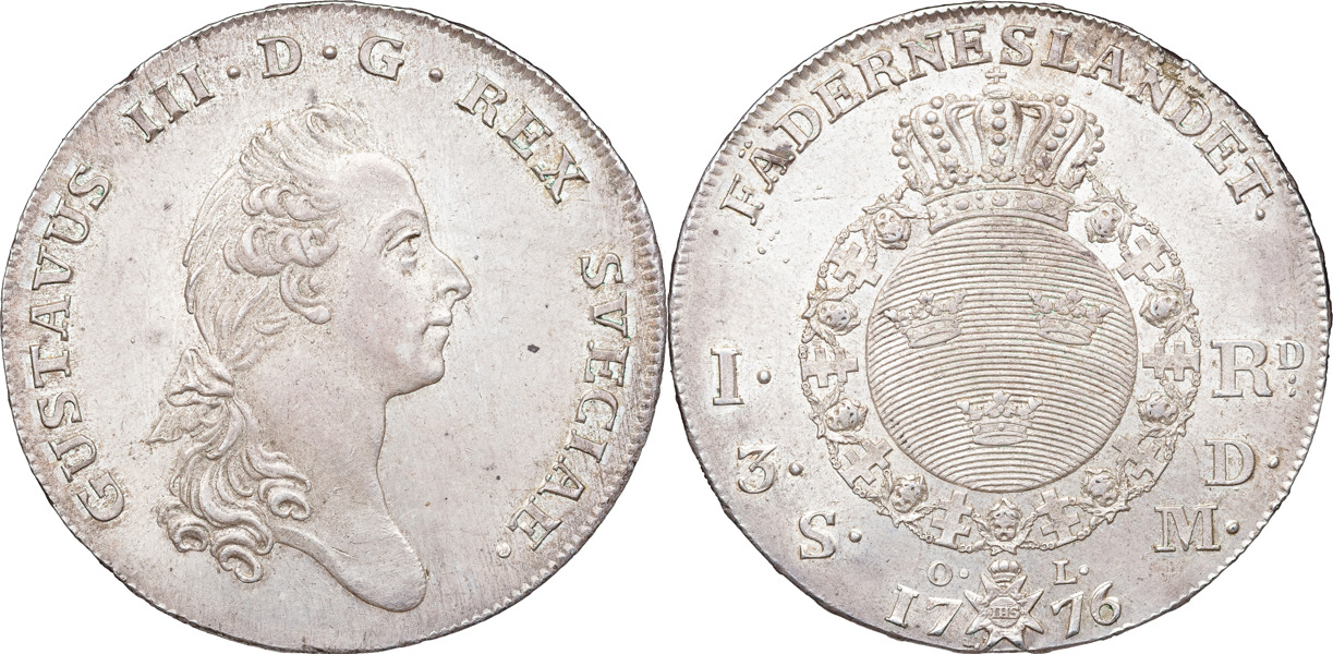 GUSTAV III (1771-1792). STOCKHOLM. Riksdaler / 3 daler SM 1776.