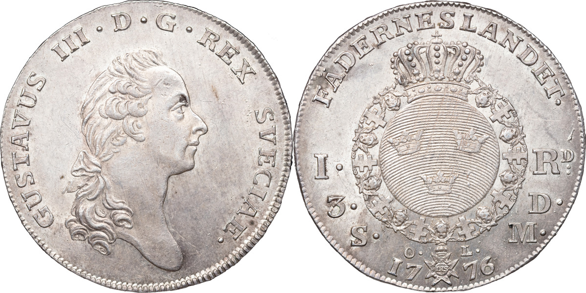GUSTAV III (1771-1792). STOCKHOLM. Riksdaler / 3 daler SM 1776.