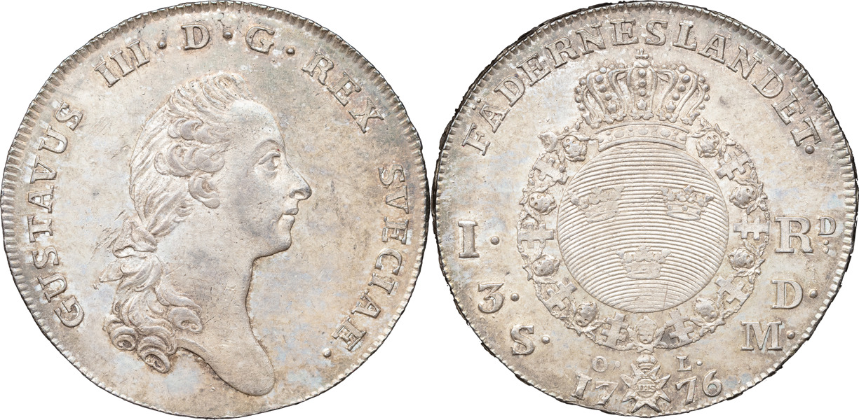GUSTAV III (1771-1792). STOCKHOLM. Riksdaler / 3 daler SM 1776.