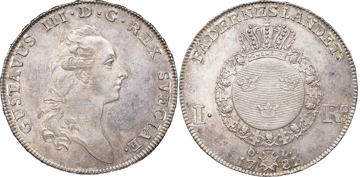 GUSTAV III (1771-1792). STOCKHOLM. Riksdaler 1781.