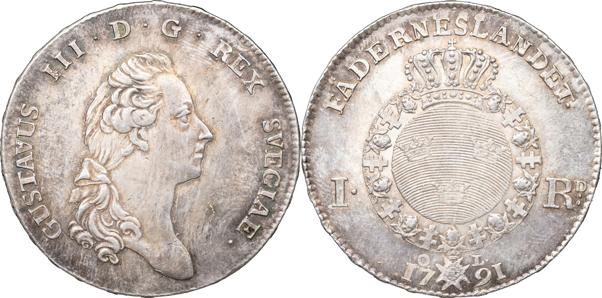 GUSTAV III (1771-1792). STOCKHOLM. Riksdaler 1791.