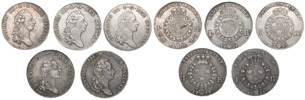GUSTAV III (1771-1792). STOCKHOLM. Riksdaler 1776, 1781, 1782, 1788, 1791.