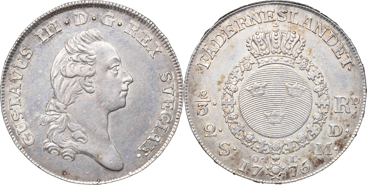 GUSTAV III (1771-1792). STOCKHOLM. 2/3 riksdaler / 2 daler SM 1776.
